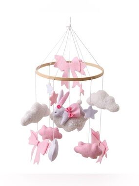 Pink Bunny & Cloud Hanging Mobile for Nursery